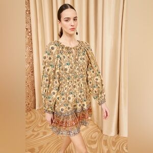 ULLA JOHNSON Val Daylily Yellow Mini Dress Floral Print Cotton Voile Size‎ 00 XS